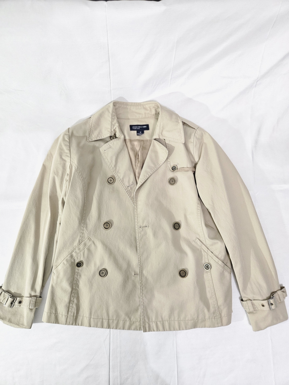 Jones New York Beige Double-Breasted Short Trench Coat